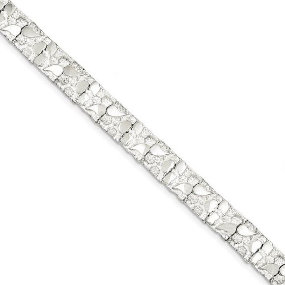 9mm Sterling Silver Nugget Link Bracelet 7 Inch